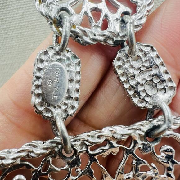 Carlyle Vintage Filigree Statement Pendant Necklace Silver Tone MCM Maximalist - Picture 5 of 6